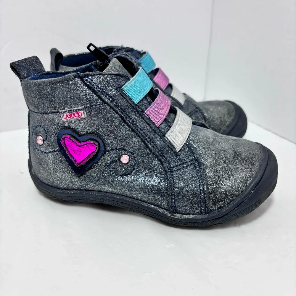 Lasocki Toddler Girls Glitter Ankle Boots w/ Heart Patch‎ Size 8